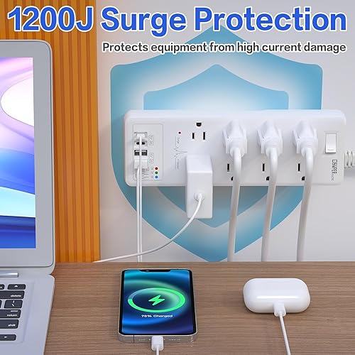 Miniatura 3 de Protector de sobretensiones, cable de extensión con temporizador USB, 8 salidas (1875 W15 A) y 2 puertos USB A+2USB C, certificación ETL, montaje en
