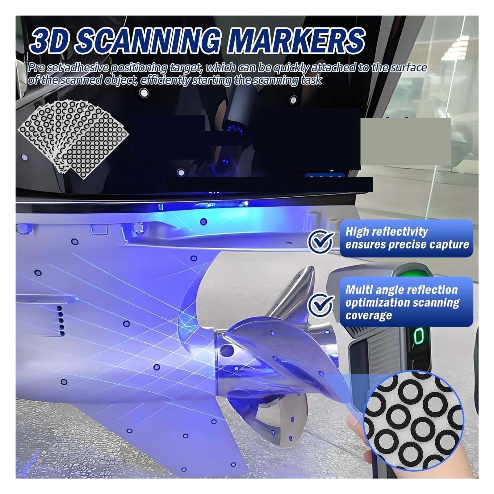 1000 Stück tragbare 3D-Scanner-Markierungspunkte, wiederverwendbare Tracking-Punkte for industrielles optisches Scannen für genaues Tracking(Inside6 outside 10)