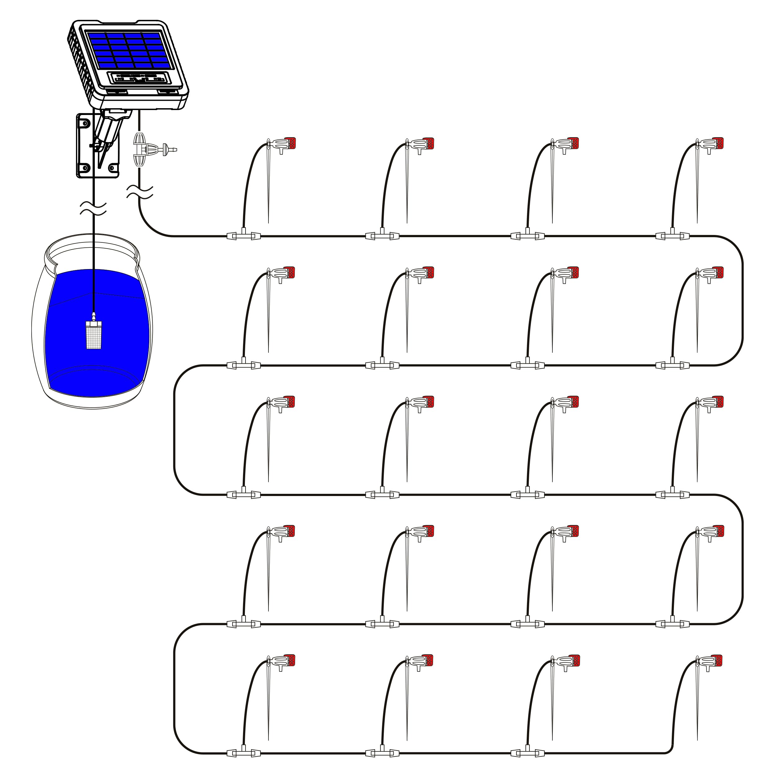 Esotec kompaktes Solar Bewässerungssystem Waterdrops 20 – Automatischer Bewässerungscomputer, 20 Wassertropfer, Timer, energieeffiziente Tropfbewässerung für Garten Balkon Beete & Pflanzgefäße 101129