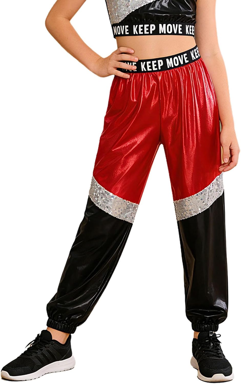 YiZYiF Kids Girls Jazz Hip Hop Dance Costume Shiny Metallic Harem Pants Sweatpants Halloween Costumes