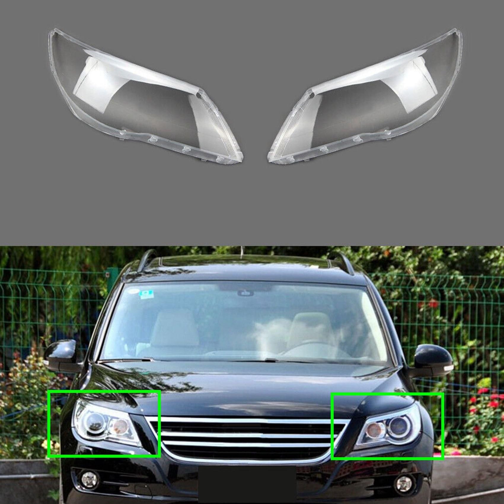 FUNFOB Copertura Faro Auto 1 Paio Fari Auto Copriobiettivo Paralume Trasparente per VW per Tiguan 2009-2012 Copertura Faro Anteriore Automobile