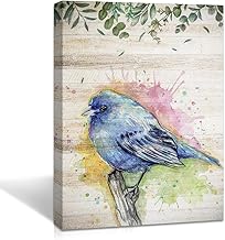 لوح قماش للرسم بالوان مائية برسمة طائر ازرق على غصن، صورة طبيعية عصرية للديكور، عمل فني لغرفة المعيشة والمنزل والمكتب والحمام، مقاس 16×12 بوصة