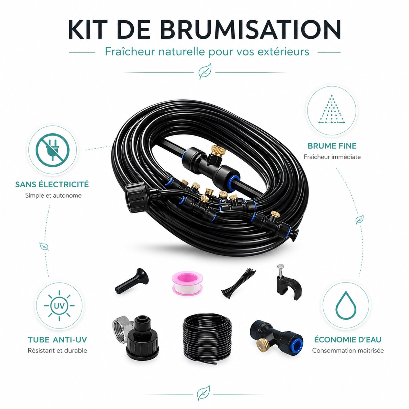 Générique Brumisateur Terrasse Exterieur Kit, Convient aux patios, Jardins, serres, piscines et parasols (20m)