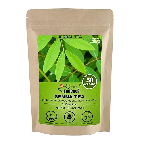 FullChea - Té Senna, 50 bolsitas de té, 0.05 ozbolsa - Té natural de hoja de sena para el estreñimiento - Sin OMG - Sin cafeína - Apoya la digestión