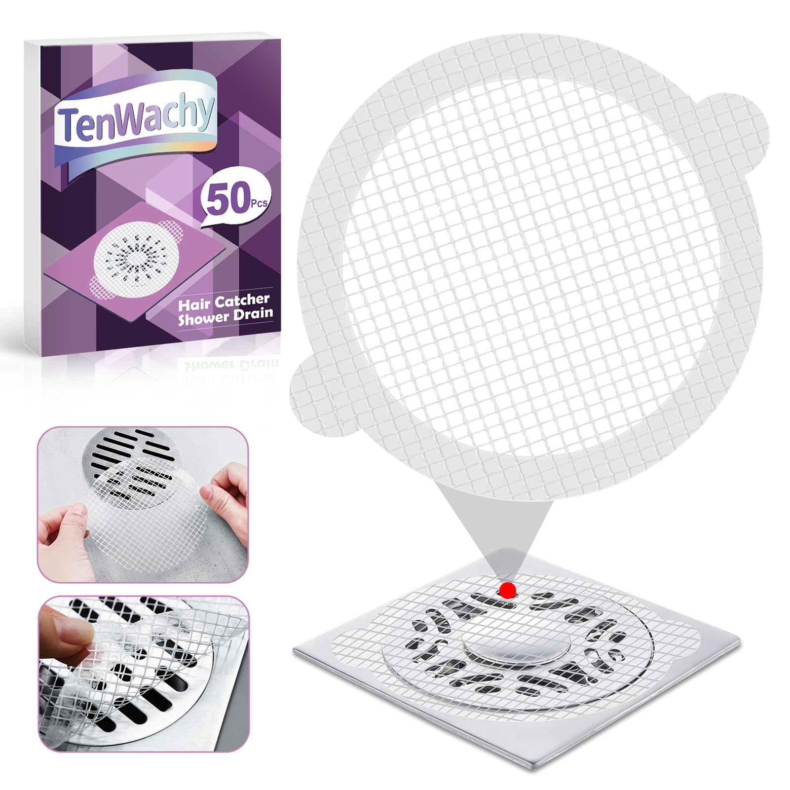 50 Pack Disposable Shower Drain Hair Catcher Mesh Stickers for Shower Drain Cover for Bathroom and Bathtub Tub