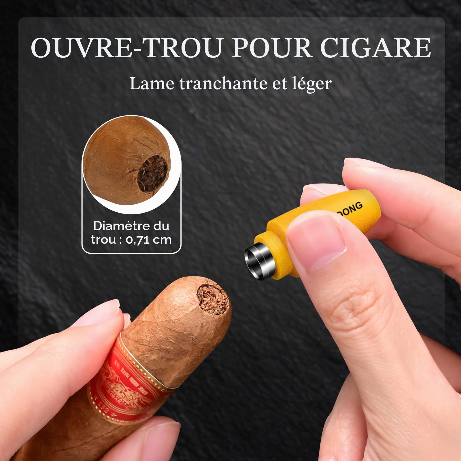 Boîte à cigares de Voyage avec poinçon, étui à cigares en Cuir doublé de Bois de cèdre pour 6 cigares, humidificateur Portable intégré pour Les Amateurs de cigares (Noir)