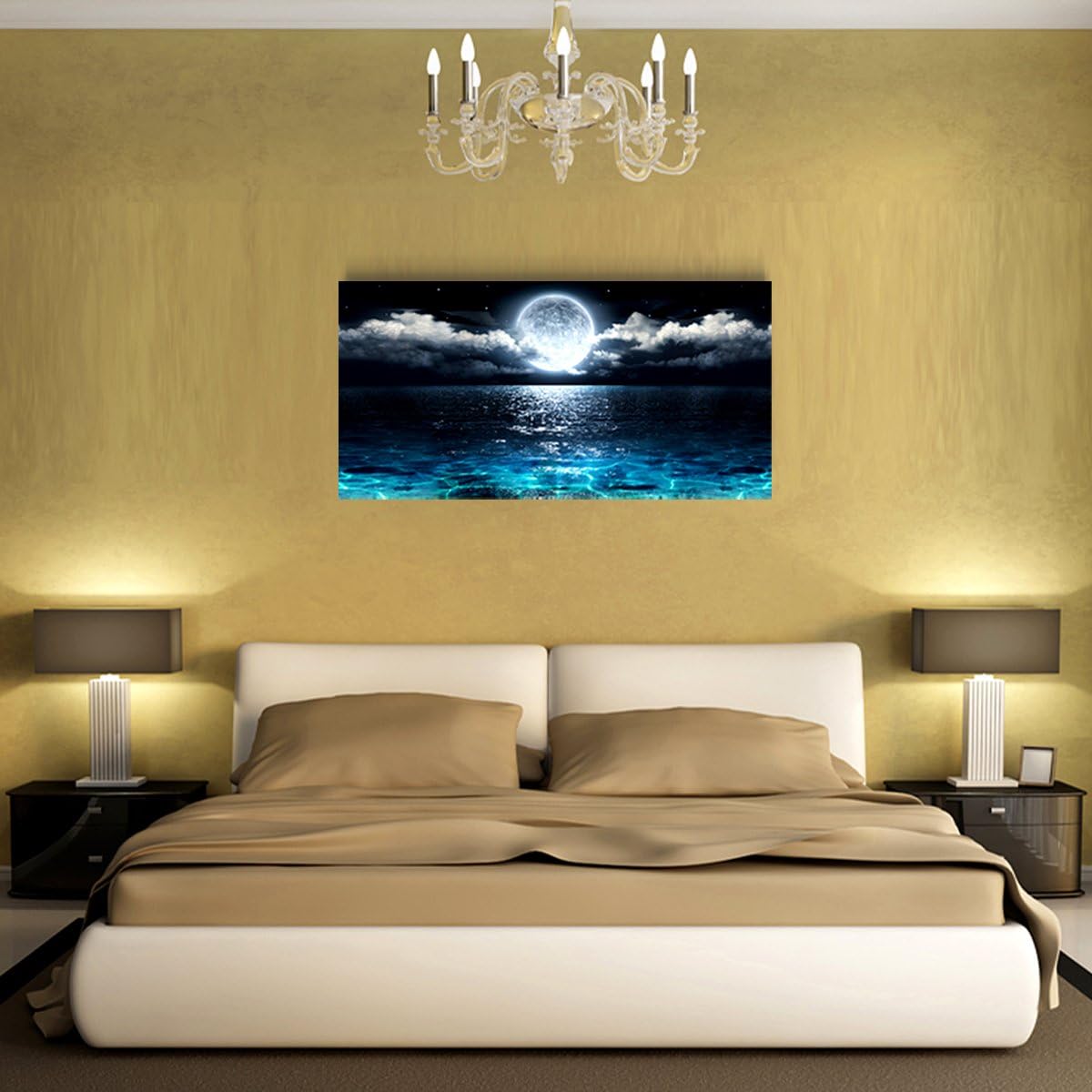 Wall Art Moon Sea Ocean Landscape Picture Canvas Wall Art Print Paintings Modern Artwork for Living Room Wall Decor and Home Décor Framed Ready to Hang,1inch Thick Frame, Waterproof Artwork. 4 Wall Art Moon Sea Ocean Landscape Picture Canvas Wall Art Print Paintings Modern Artwork for Living Room Wall Decor and Home Décor Framed Ready to Hang,1inch Thick Frame, Waterproof Artwork.