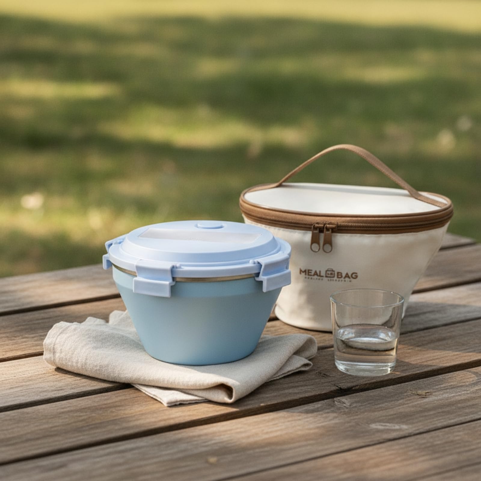 Contenitore Termico Pranzo Bento Box Contenitore Scatola Porta Vivande Doppio Strato per Riso Pasta Insalate Separate Coperchio Bloccabile con Sfiato, Array, Blu