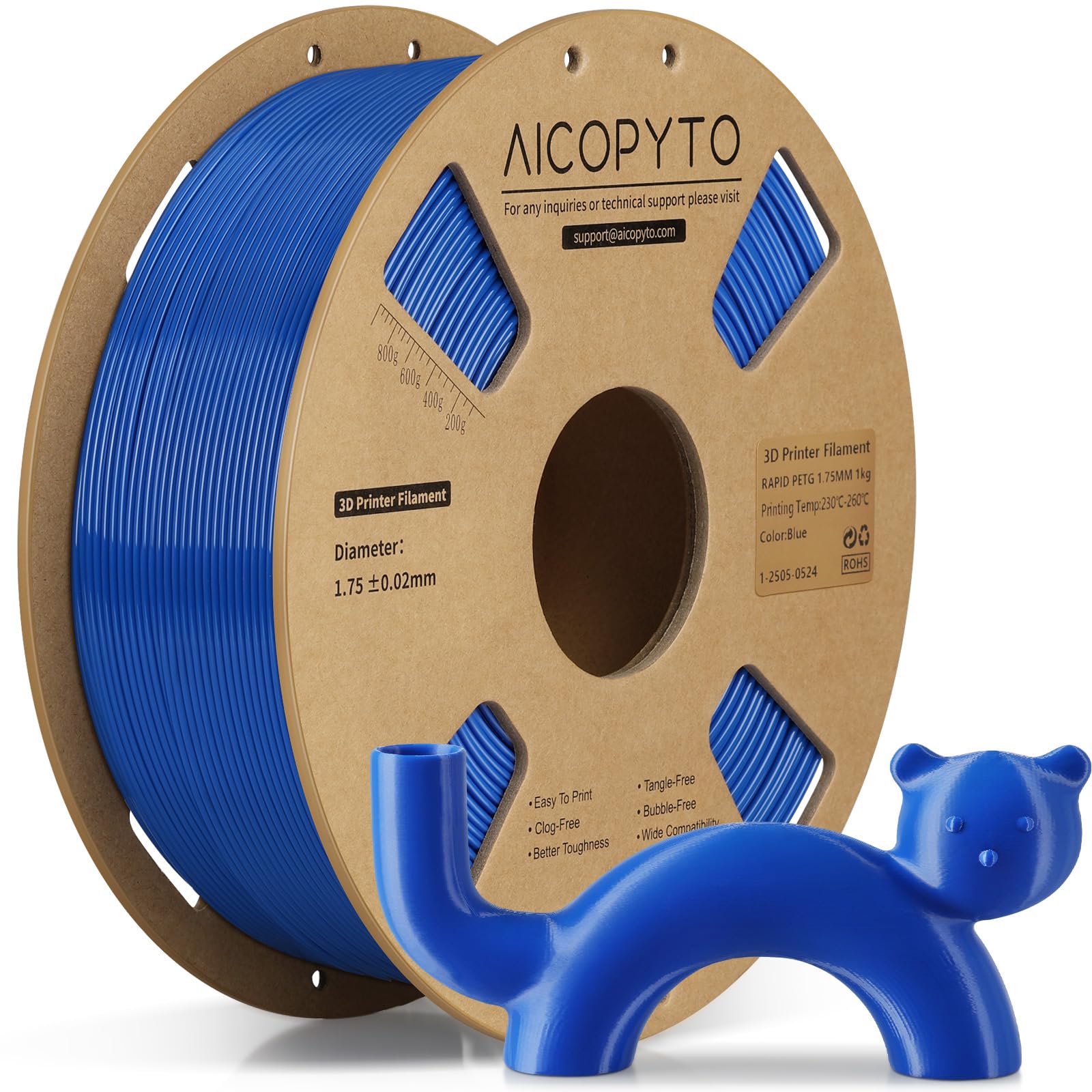PETG Filament 1KG Blue, High Speed 30-600mm/s 3D Printer Filament Rapid PETG 1.75mm Dimensional Accuracy +/- 0.02mm, 1kg Cardboard Spool(2.2lbs) Fits for Most FFF 3D Printers