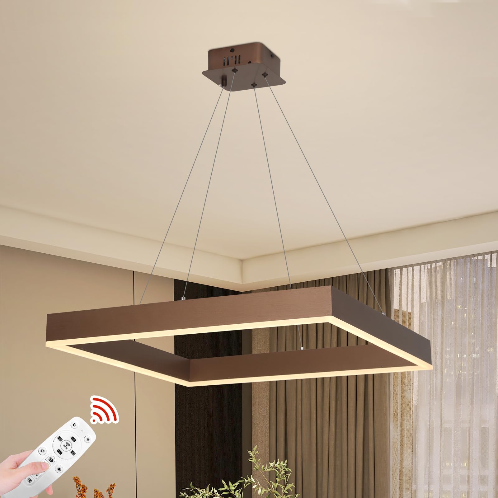 YT YATAI LIGHTING Modern LED Chandelier,Remote Control One Ring Dimmable Square Chandelier for Living Dining Room, Bedroom, Foyer Chandelier Fixture, High Ceiling Hanging Living Room LED Light Fixture