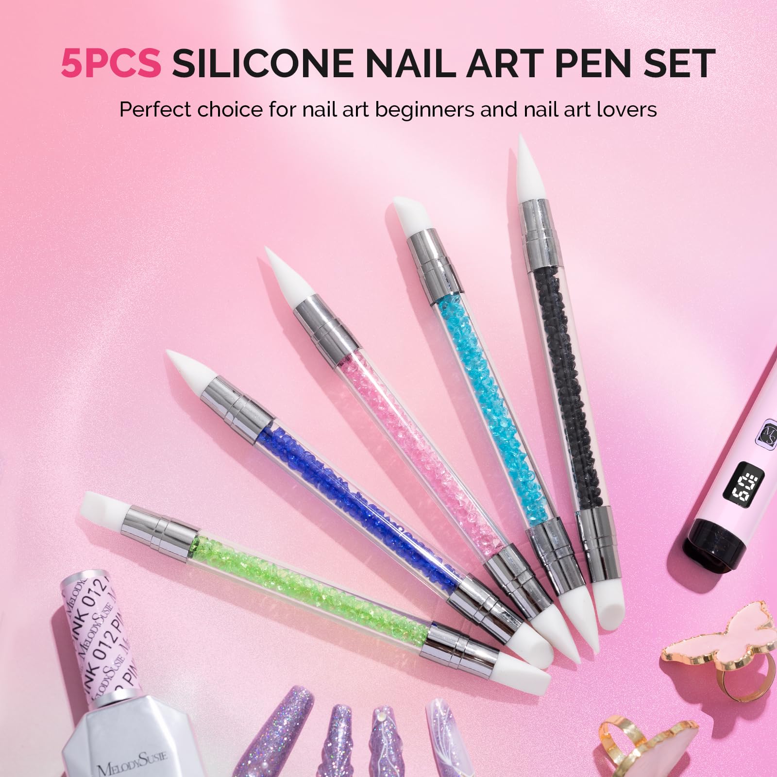 MelodySusie 5 Pcs Nail Art Sculpture Pen Acrylic Dual Tipped Brushes for Resin Nail Art Tools for Design Nail Foil Carving Drawing Effect Shaping Drawing Nail Tools for Home Salon