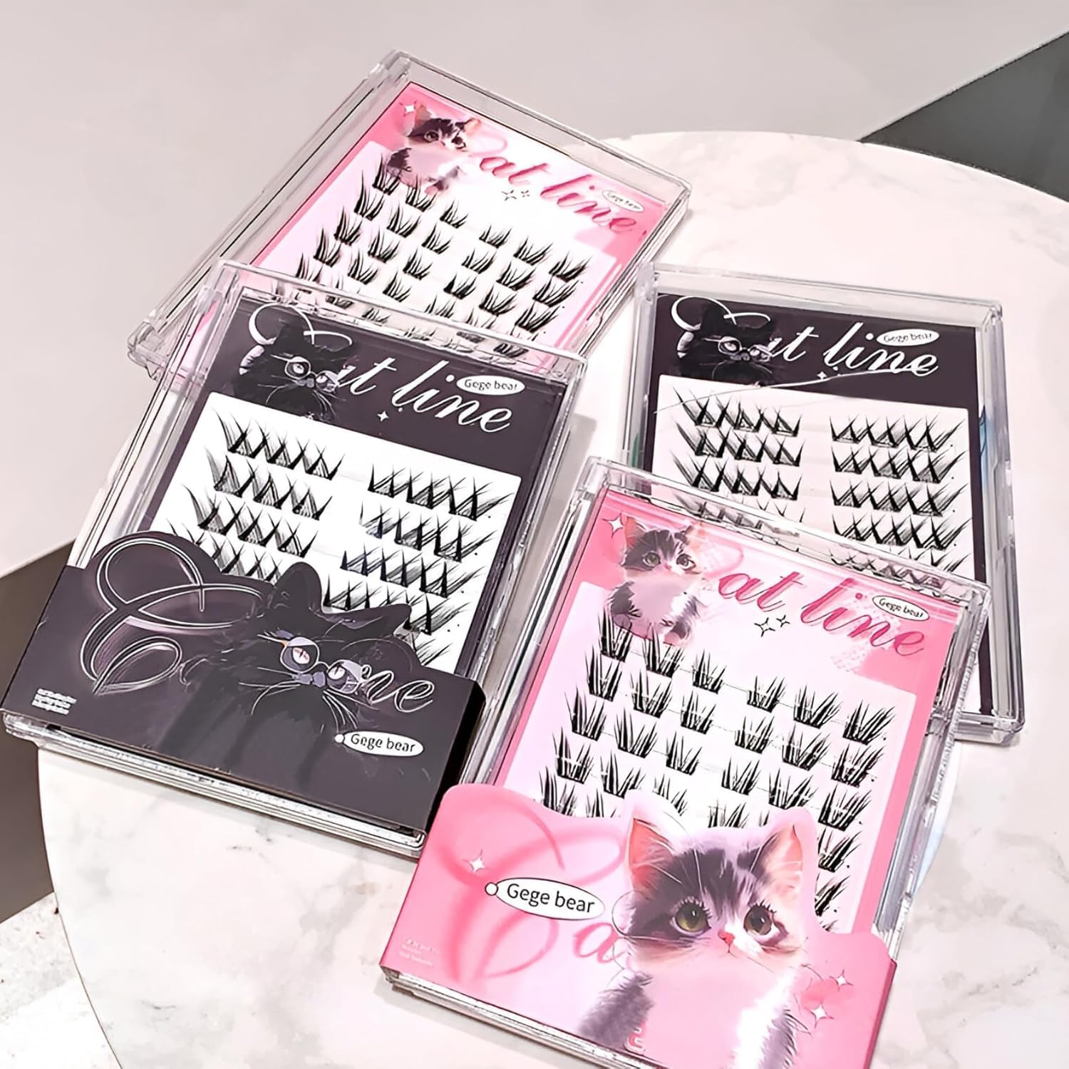 Gege Bear Cat Tie Glue Free Lashes | No Adhesive Mess Free | Easy Application Bold Look Natural Volume | Cat Princess Style Eye Makeup | Lightweight Lashes | Invisible Rubber Strip Technology | Soft Kawaii Eye Makeup | Teen Women Beauty Enhancement (02#Cat's Big Play Coffee Model, 48pcs)-image-22