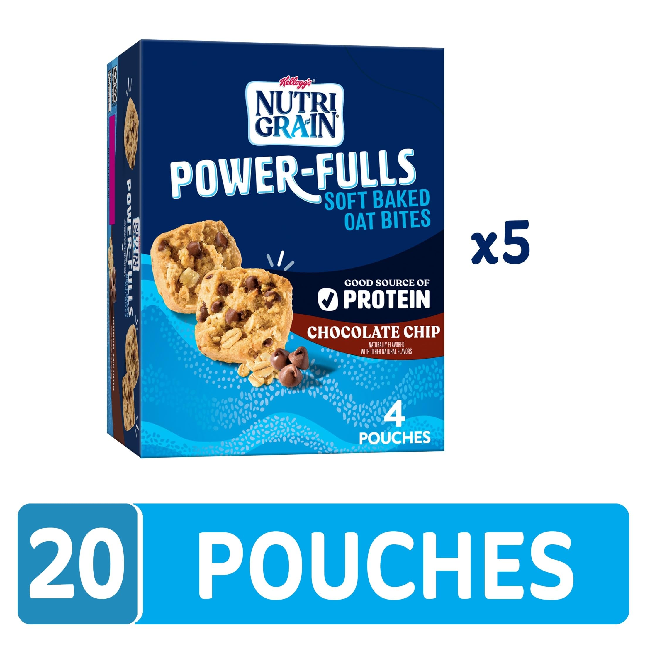 Nutri-Grain Power-Fulls Soft Baked Oat Bites, Protein Snacks, Vollkorn, Schokoladenstückchen (5 Boxen, 20 Beutel)