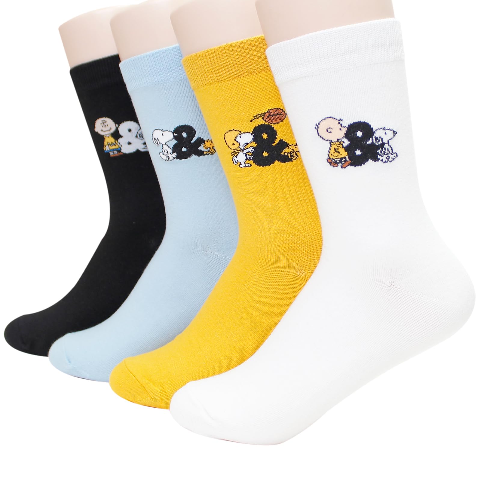Socksense Women's And_4pairs The Peanuts Snoopy And Teen Girls Cartoon Character Series Licensed Socks, One Size