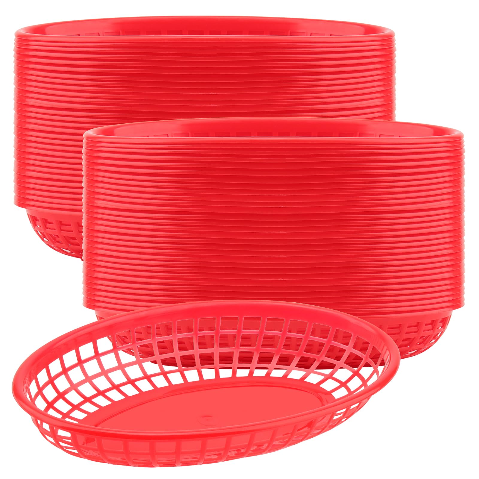 KEILEOHO 60 Pezzi Cestino Plastica per Fast food, Cestino Plastica Resistente 23 x 14 x 4 cm, Cestino per Pane, Hamburger, Patatine, Snack, Picnic (Rosso)