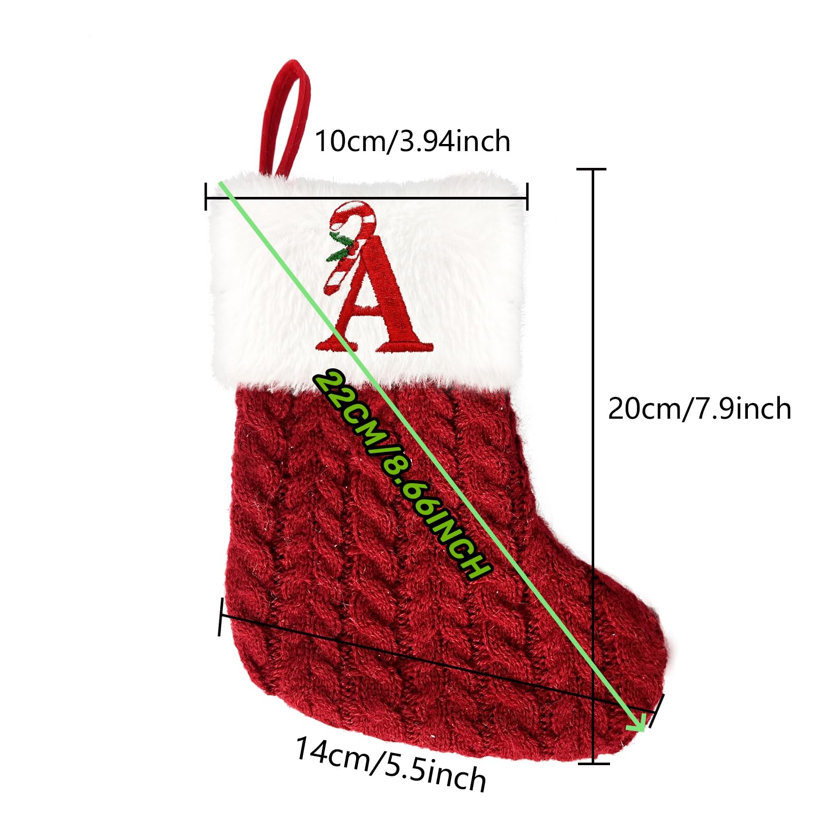 MOJDIOSM Red Christmas Stockings with Initial, 8 Inches Embroidered Monogram Plush Knitted Stockings, Small Personalized red and White Christmas Stocking for Christmas Decoration Ornaments