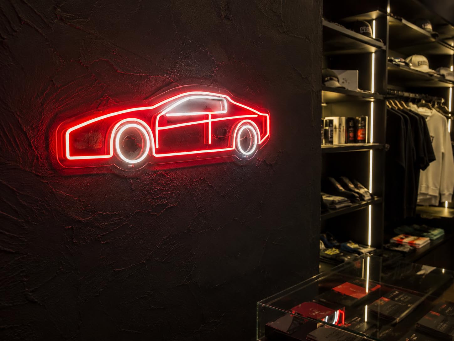 Letrero Coche deportivo Cartel Luminoso LED Escaparate, Decoración de Pared en Metacrilato, Luz Brillante, aproximadamente 51x21cm alimentación 12v