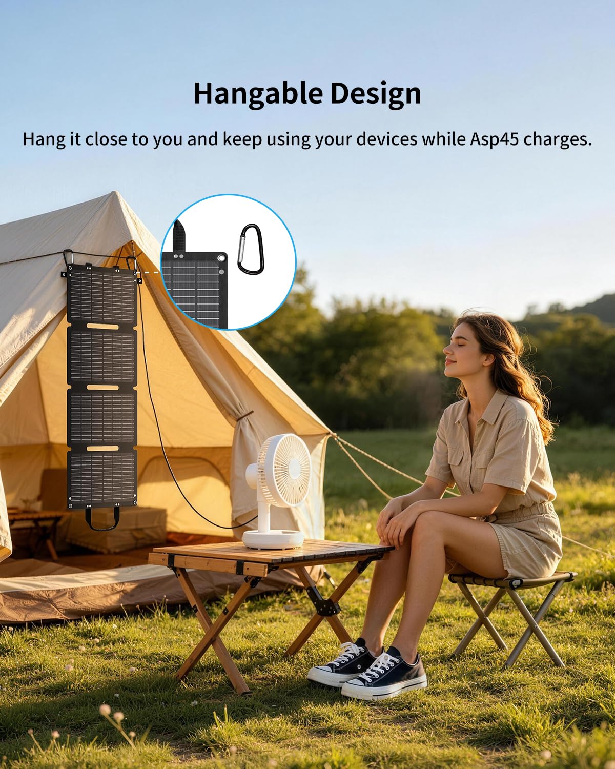 ABOK Asp45 45W faltbares Solarpanel-Ladegerät, USB-C 30W & USB-A 18W, IP67 | Mind. 23 % Wirkungsgrad, aufhängbar für Smartphone, Tablet und Powerbank, ideal für Camping, Wandern, Reisen, Outdoor-Touren