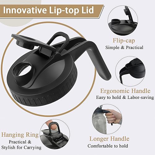 Miniatura 7 de Jarra de vidrio de 64 onzas con asa y tapa, tarro Mason de 2 cuartos de galón, jarra de agua grande, recipientes de vidrio para refrigerador, jarra