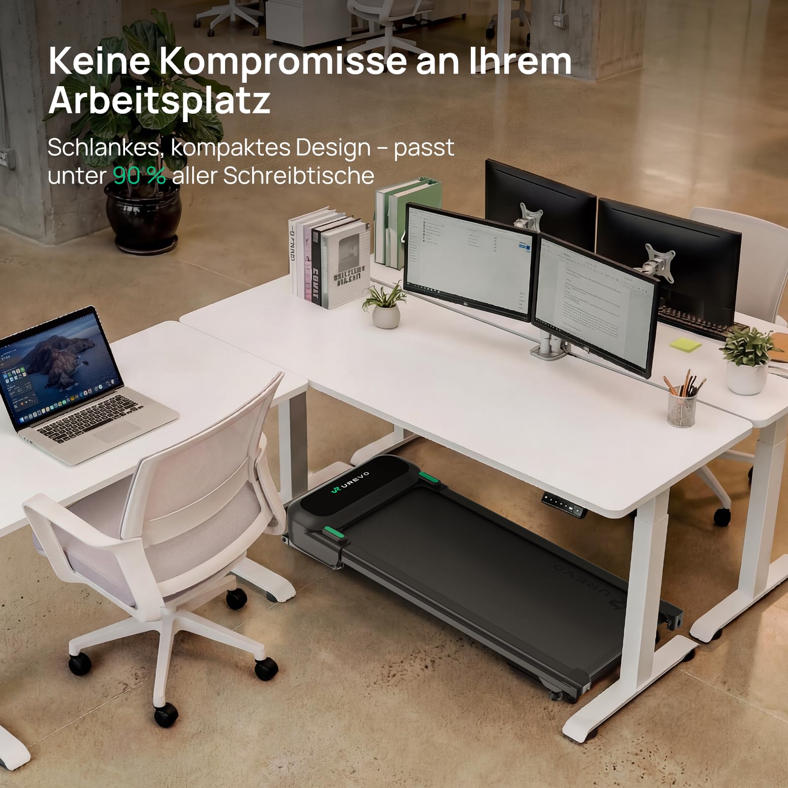 UREVO Automatische Steigung Walking Pad Mit KI-App, Laufband Schreibtisch, Leises Laufband mit bürstenlosem Motor für Wohnungen, kleine Räume und Homeoffice, 12-Punkt-Stoßdämpfung & virtuelles Wandern