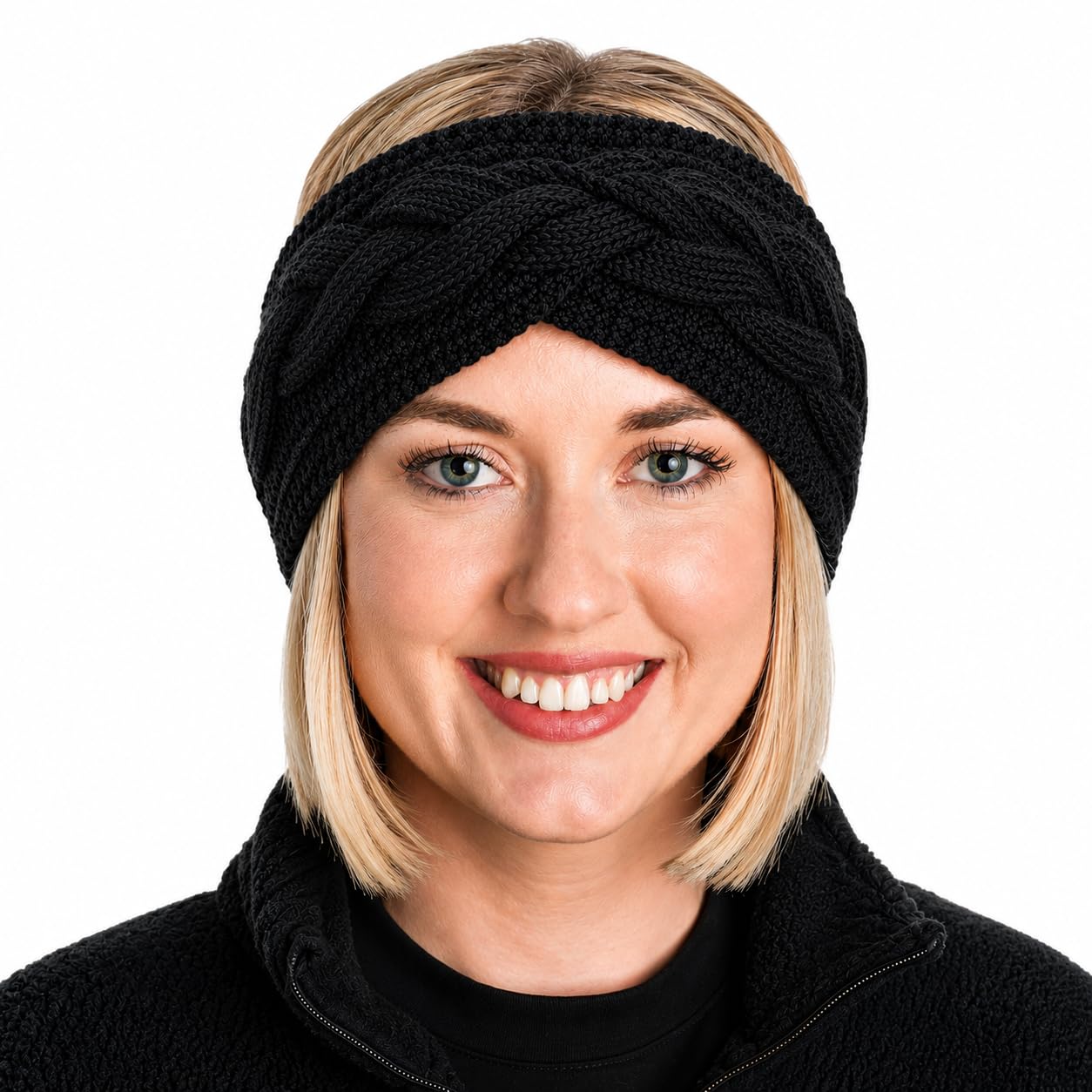 Handcrafted Black Knit Headband Ear Warmer Black Knit Twist Headband, Knit Ear Warmer, Black Ear Warmer  main image 2