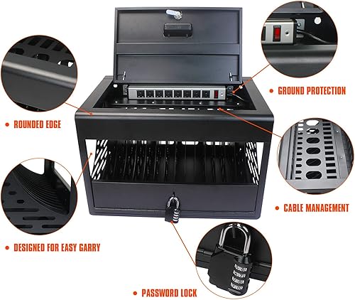 Miniatura 5 de Carrito de carga para 16 dispositivos, gabinete de almacenamiento portátil para iPads, tabletas, Chromebooks y laptop con bloqueo, múltiples