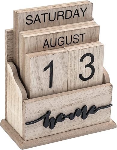 Notakia Calendario perpetuo, bloques de calendario de madera, calendario de bloque de madera vintage para oficina en casa, accesorios de escritorio,
