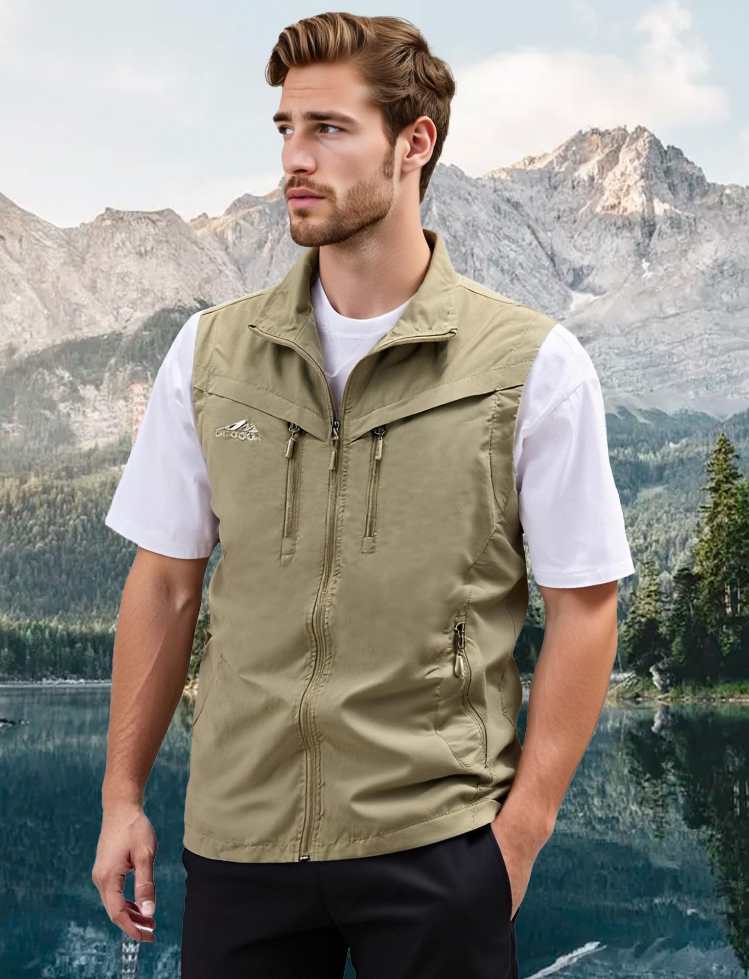 FEOYA Gilet D'extérieur pour Homme Gilets de Pêche avec Multi-Poches Léger à Séchage Rapide Gilet Sans Manches de Sport Voyage Camping Chasse Photographie Camping