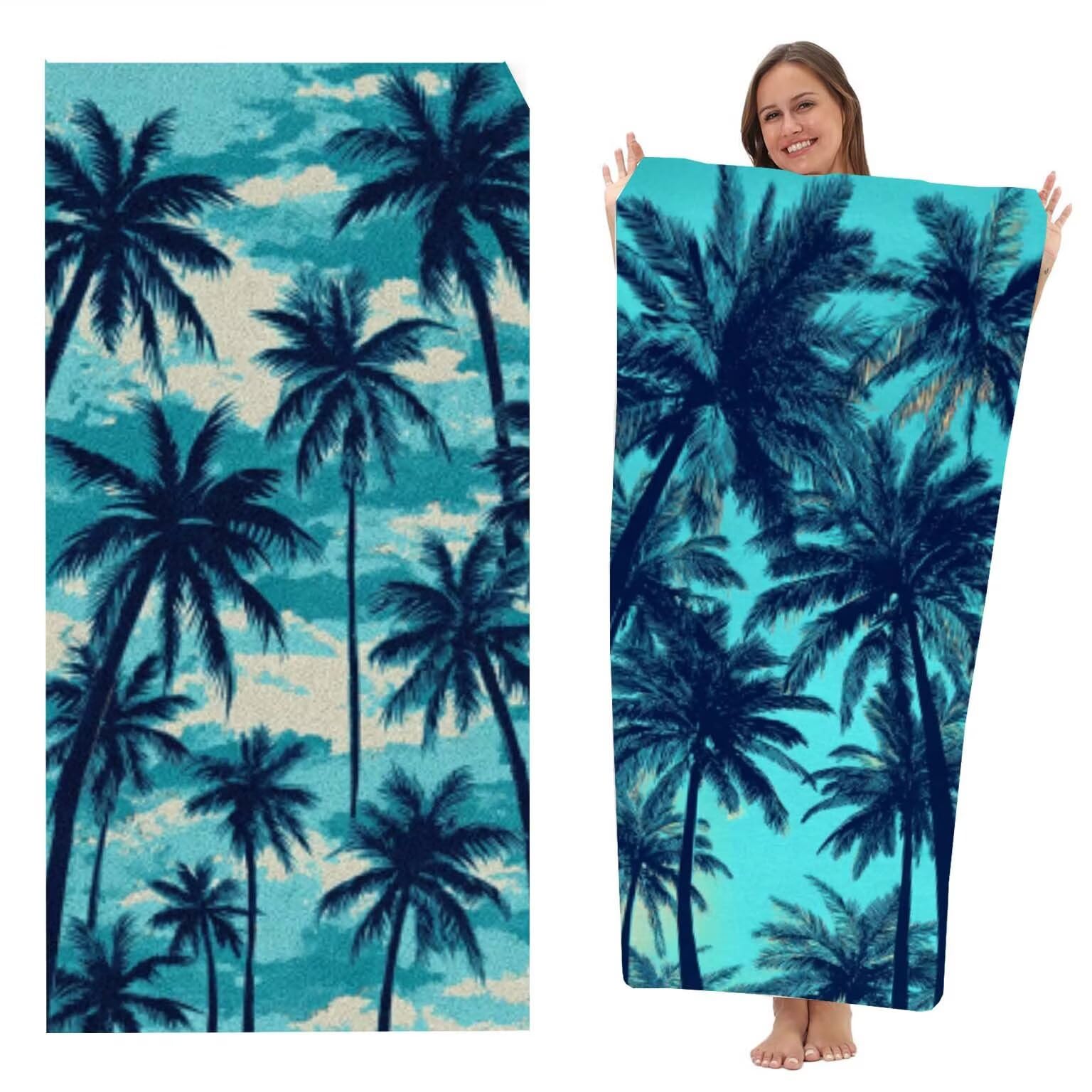 Serviette de Plage Microfibre 100x200 cm, Léger et Doux Anti Sable Séchage Rapide, pour la Plage, Les Voyages, Les piscines Intérieures ou Les saunas, Serviette et Femmes 2 PC (Cocotier Bleu) z-2249