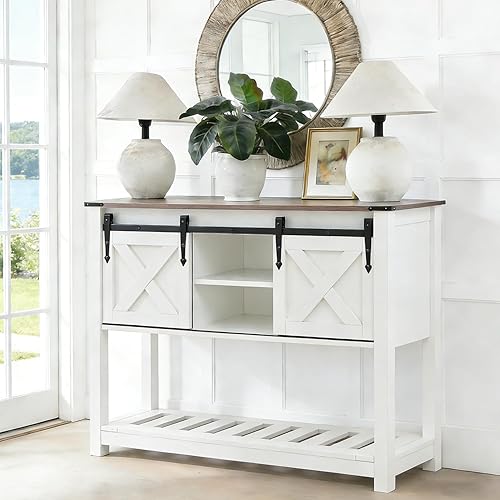 Miniatura 3 de Mesa de entrada de granja con puertas corredizas de granero, mesa consola de madera con estante de almacenamiento, mesa de sofá rústica para sala de