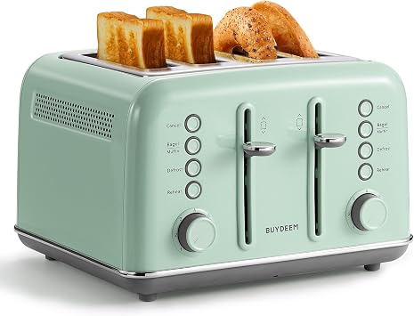 BUYDEEM DT640 4-Slice Toaster, 7 Shade Settings, 1.5" Wide Slots, Green