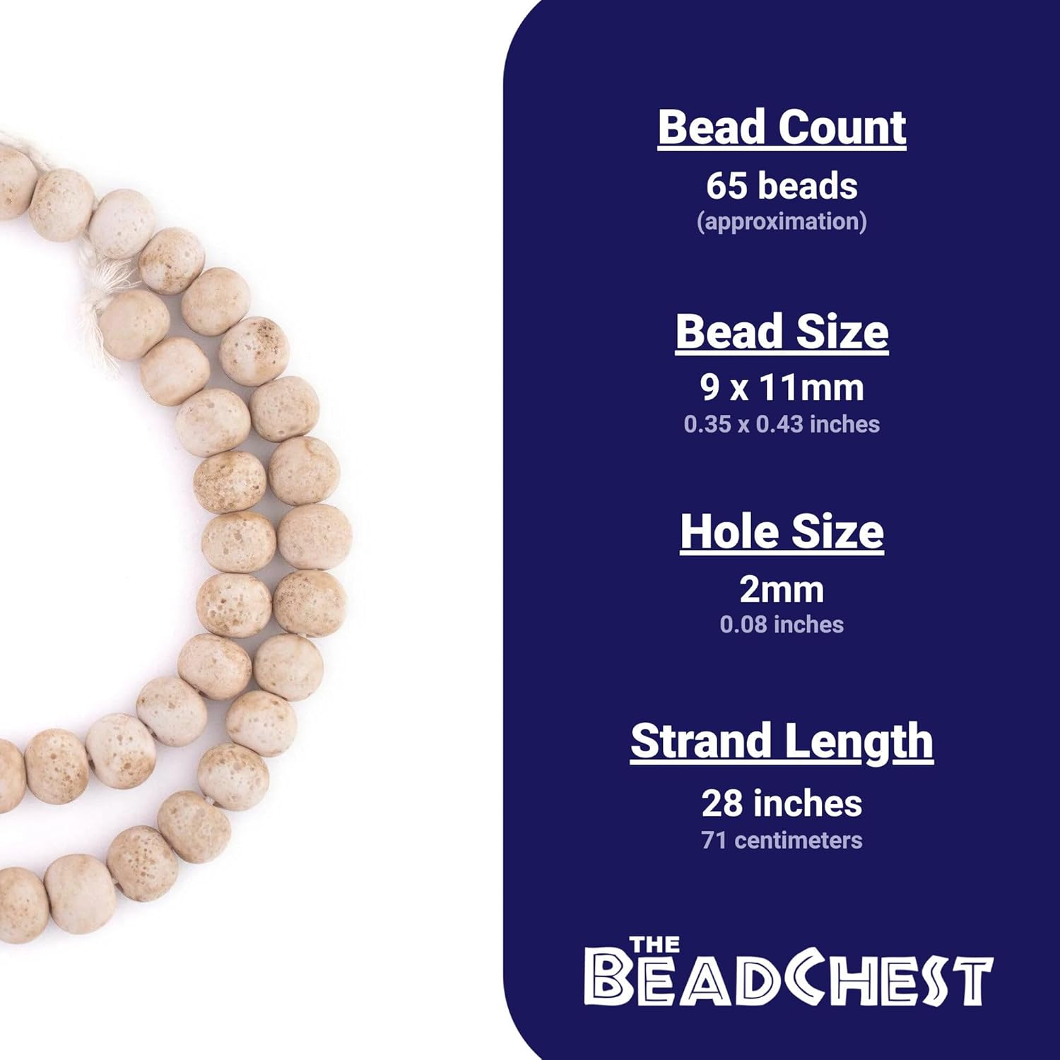 The Bead Chest Cream Ancient Style Java Glass Beads (11mm)