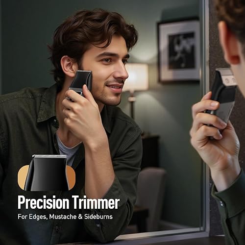 Miniatura 5 de Afeitadora inalámbrica para hombres alta velocidad 6000RPM, cabezales de repuesto dobles (lámina + recortadora), USB-C recargable, IPX7 impermeable