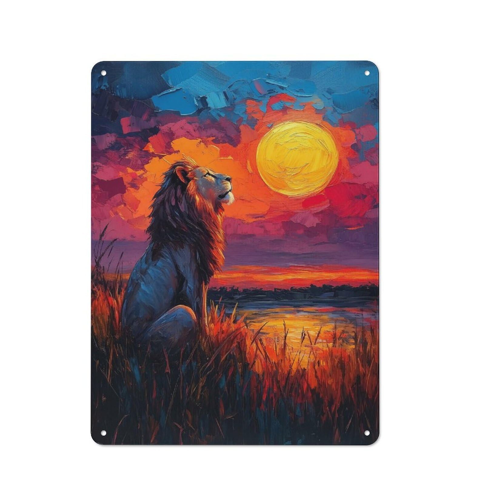 Junmoney Lion Under The Sun Painting Rustic Tin Sign 40X30cm Featuring For Bar Or Restaurant, A Housewarming Gift For Bar Decor Enthusiasts