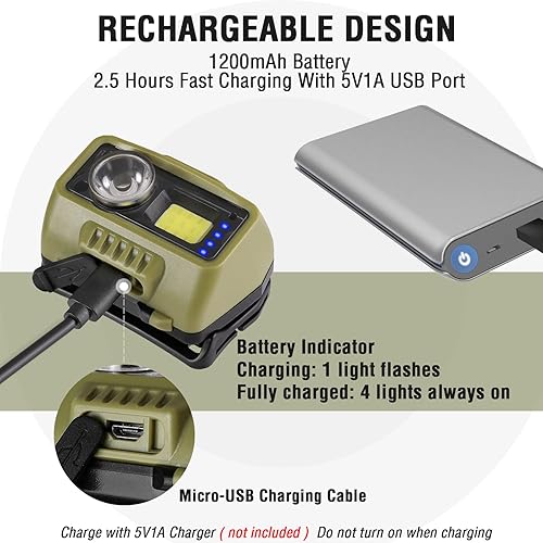 Miniatura 6 de EverBrite Linterna frontal recargable, linterna LED brillante con sensor de movimiento con 9 modos, faro ajustable para adultos con luz blanca y