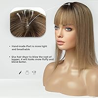 Vista 4 de HAIRCUBE Postizos de pelo para mujeres, piezas de pelo de la parte superior 100% cabello humano Remy con flequillo, base de seda de 150%
