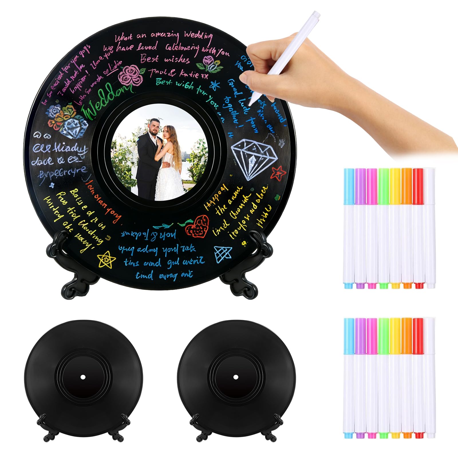 2 libri degli ospiti in vinile, alternativa al libro degli ospiti di nozze, libro degli ospiti personalizzato, con penna e supporto per matrimonio, compleanno, festa di baby shower