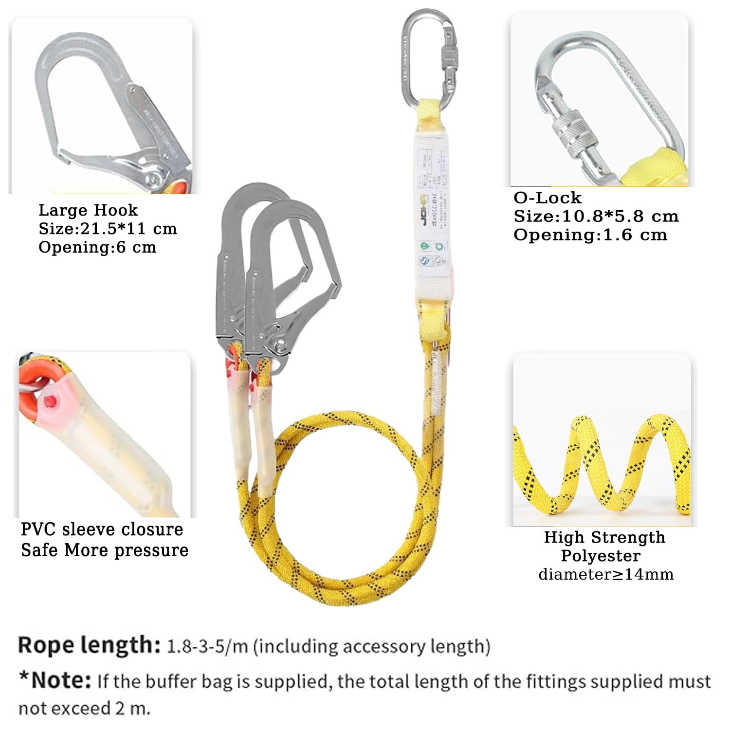 Kits de seguridad contra caídas con cordones y ganchos, clasificación universal de hasta 100 kg