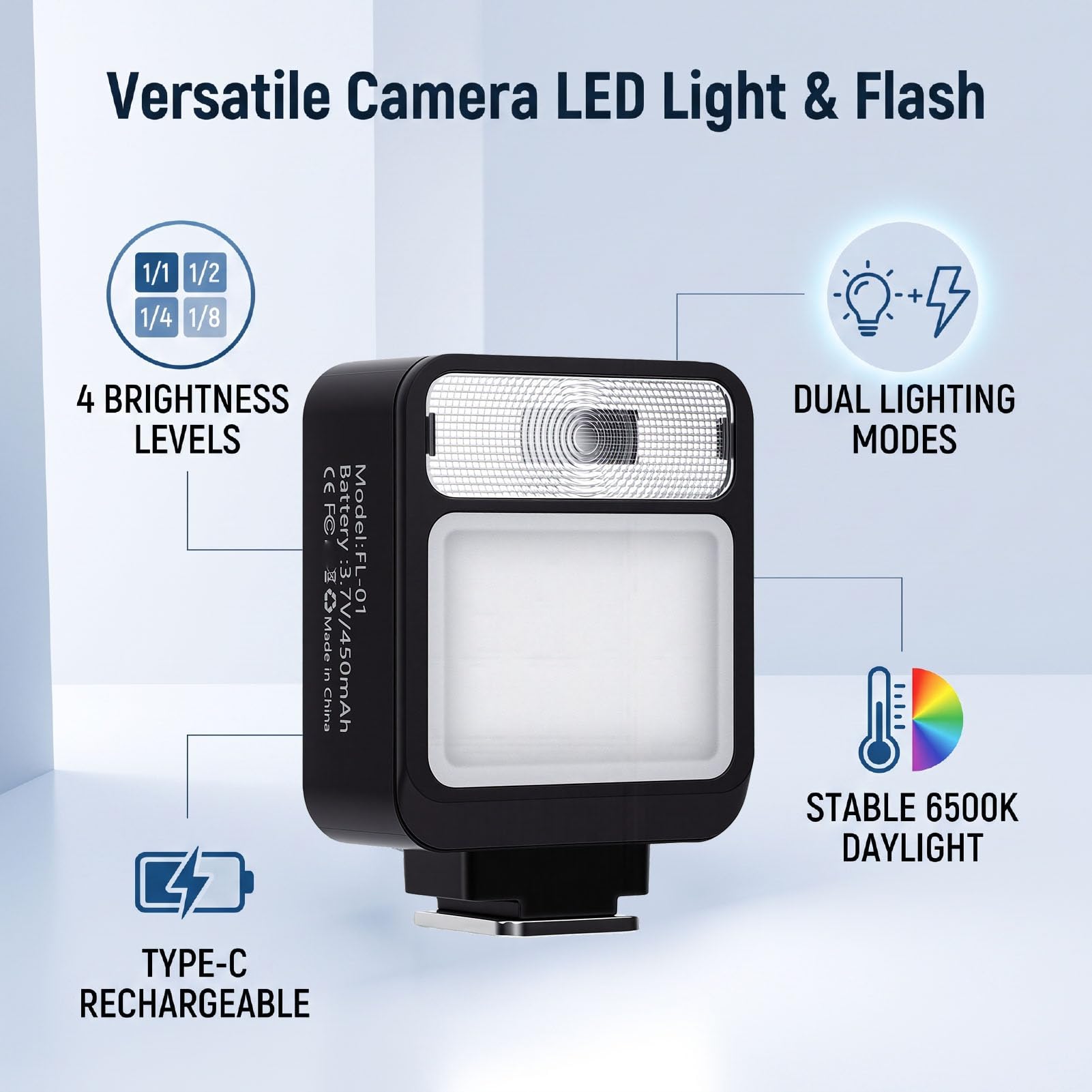 Cryfokt Luce Video LED per Fotocamera, Flash GN8 con Attacco Hot Shoe di