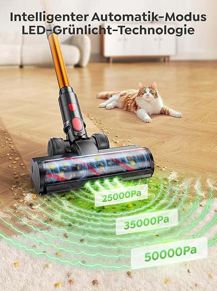 Akku Staubsauger 50KPA/600W/65Min,Selbststehender Staubsauger Kabellos mit 1M Ausziehbarer Schlauch,Wandladestation,Automatikmodus,Anti-Tangle-Bürste,Mehrstufige Filtration für Teppiche/Hartböden/Auto - 4
