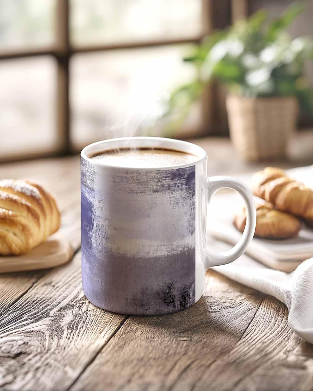 BEMIGO Ceramic Coffee Mug Purple Color Block Ceramic Mug White Cup, Art Abstract Insulated Coffee Cup with Handle with Pattern Perfect for Tea and Hot Beverages, 12oz