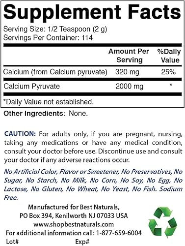 Miniatura 2 de Piruvato de calcio en polvo 8 oz y gluconato de zinc 50 mg