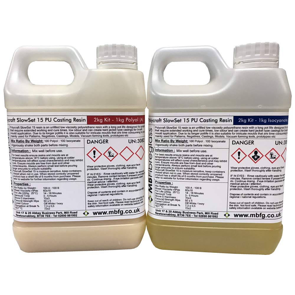 Polycraft ( Mb Fibreglass ) White Polycraft Slowset 15 Paintable Polyurethane Liquid Plastic Casting Resin - 2Kg