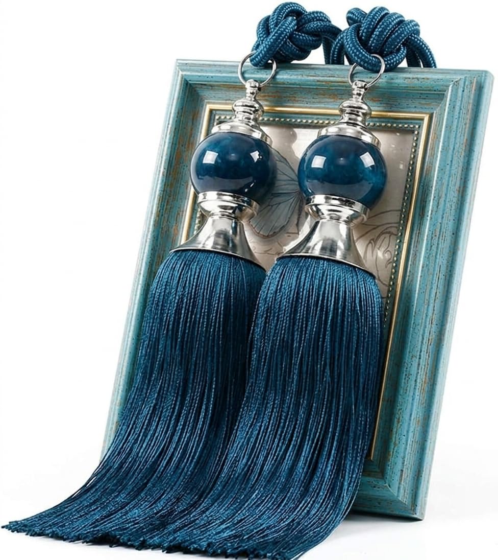 Curtain Tieback, Curtain Tie Backs, Tassels with Color Ball Design, Braided Tassel Rope for Door and Window Curtains, 24 Inches Long, Set of 2, Blue-image-7