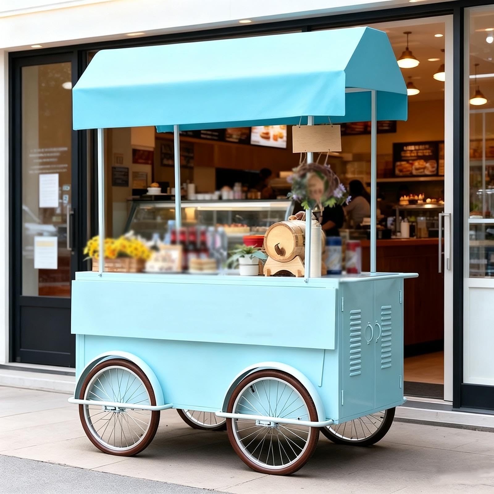 Carrello Vendita Cibo Portatile, Tettoia, Ruote Bloccabili,Telaio in Ferro