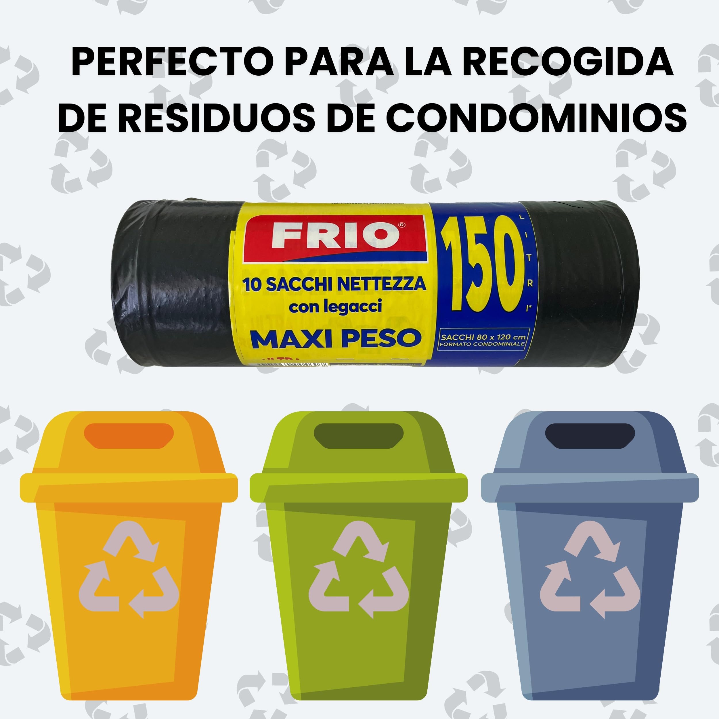 FRIO - 200 bolsas de basura negras grandes, 150 litros, sacos para residuos comunitarios formato ahorro para cubo de reciclaje, con asas de cierre; bolsas de basura 80x120 cm, multicapa, resistentes