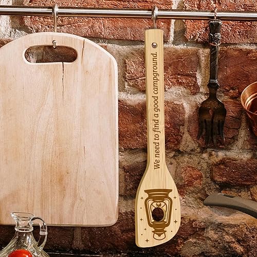 Miniatura 6 de GLOBLELAND Juego de 6 cucharas de cocina de bambú para acampar, juego de cucharas de cocina grabadas de madera, juego de espátulas de bambú para