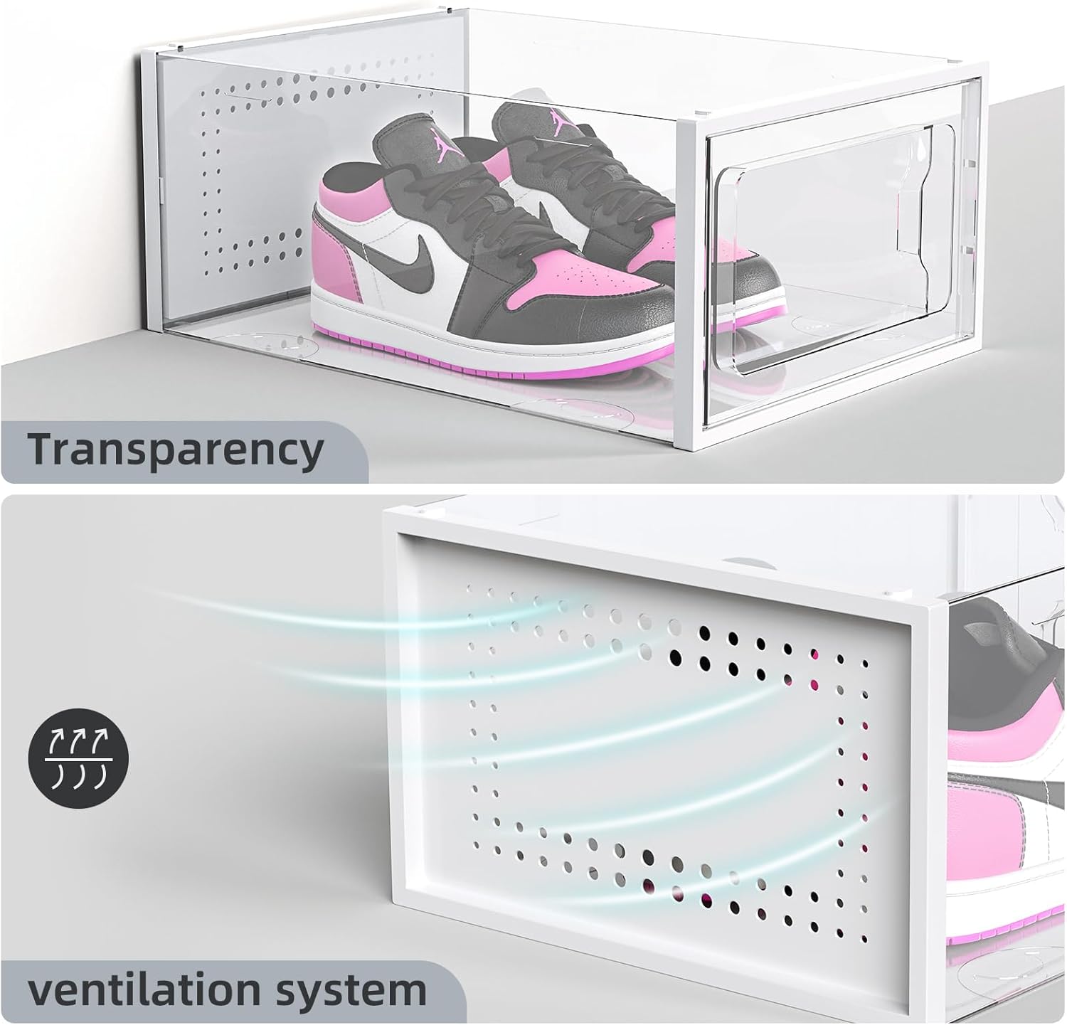 Elechomes Shoe Boxes Clear Plastic Stackable 18 Pack Premium Shoe Organizer Storage for Closet Foldable Shoe Rack Containers Sneaker Display Case Holder Shoe Bin Entryway Drawers Gifts