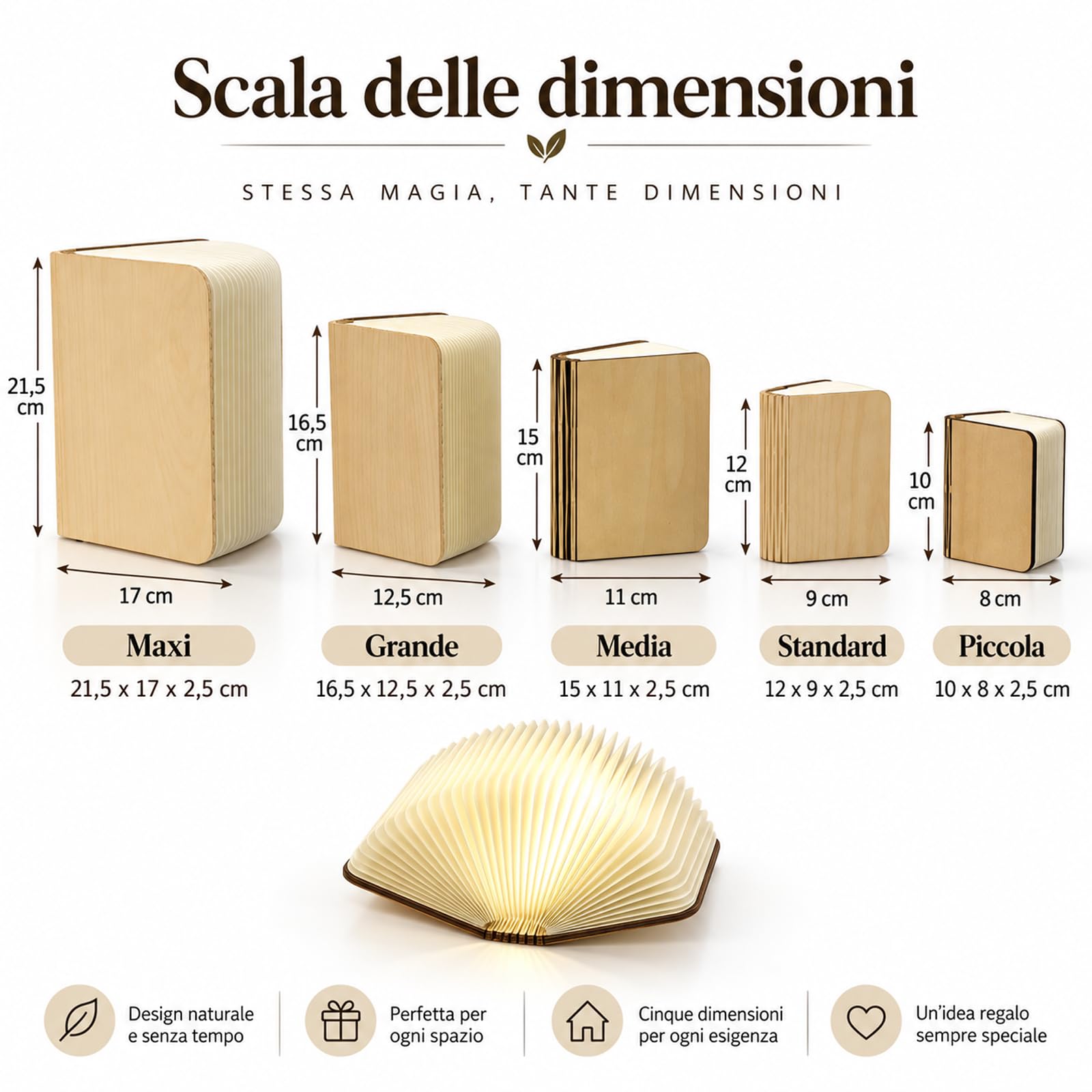 Doni Bomboniere 1 pièce Lampe livre en bois pliable veilleuse portable rechargeable USB lampe de table magnétique design élégant maison bureau décoration (MOD. 04-16,5 x 12,5 x 2,5 cm)