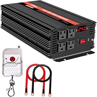 1500 Watt Power Inverter Pure Sine Wave 24v DC to 110/120v AC 60HZ, Car Converter with 4 AC&USB Output, Power Inverter Adapter, 170ft Remote Control for Home/Outdoor/RV/CPAP-Peak 3000 Watt
